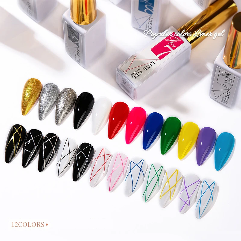 

Nail Art Painting Line Gel Polish 12 colors Easy Coloring Stripe Draw Liner Graffiti Nails UV Painting Gel Varnish Point To Line