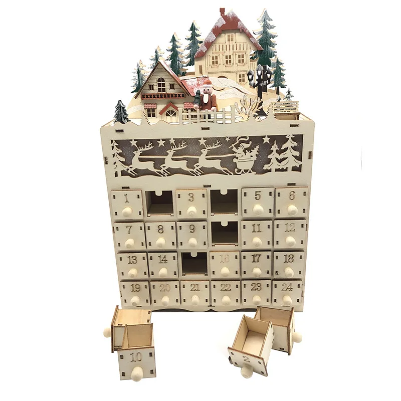 

Wooden Christmas Advent Calendar, Countdown To Christmas, LED Holiday Decoration, Battery Operated, Reindeer Village