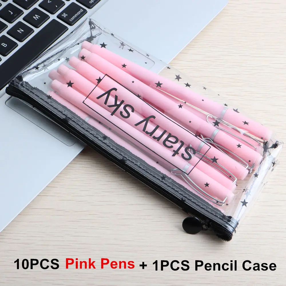 1Set Pink A 10 шт./компл. гелевая ручка и карандаш чехол творческая ручка канцелярские принадлежности каваи гелевая ручка школьные канцелярские поставщиков детская ручка подарок - Цвет: 1Set Pink A