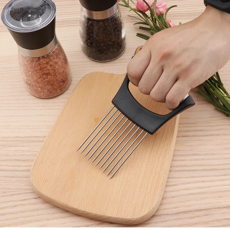 

Stainless Steel Meat Onion Slicer Cutter Holder Vegetable Fork Lemon Fruit Tomato Kitchen Tools