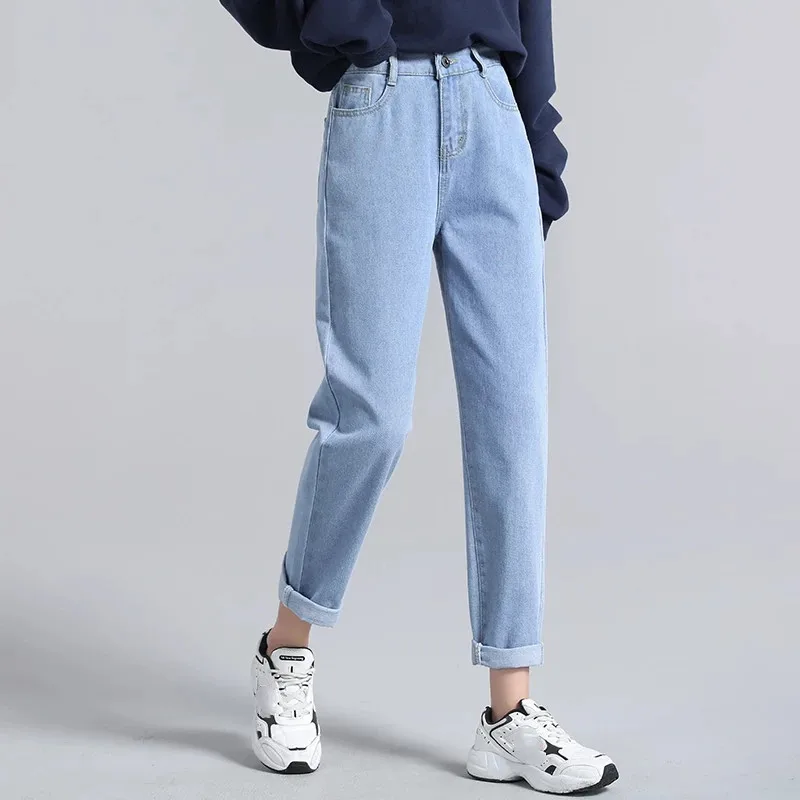 

blue jeans women elastic waist denim pants black beige Vintage Washed high waist jeans plus size mom jeans 2021 fashion