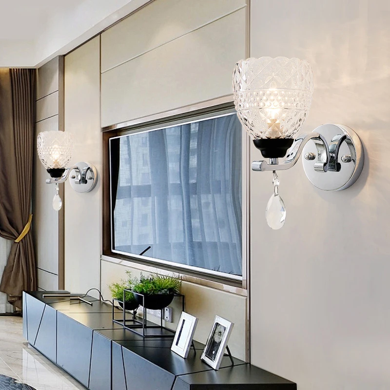 

Modern Chrome&Gold Metal Led Wall Lamp Bedroom Glass Crystal Led Wall Lights Fixtures Living Room Led Wall Light Led Wall Sconce
