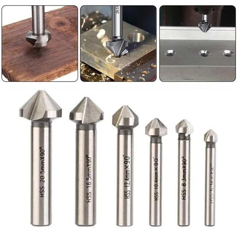 

Round Shank 3 Flute 90 Degree Hss Chamfer Chamfering Cutter End Mill Tool Countersink Drill Bit 6.3-20.5mm Three-Edged Chamfer
