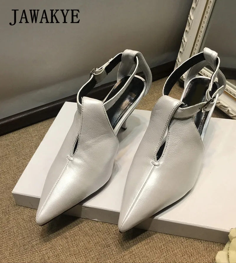 white JAWAKYE/босоножки из натуральной кожи на шпильках; женская летняя удобная обувь на высоком каблуке с острым носком; красные, черные сандалии-гладиаторы - Цвет: white