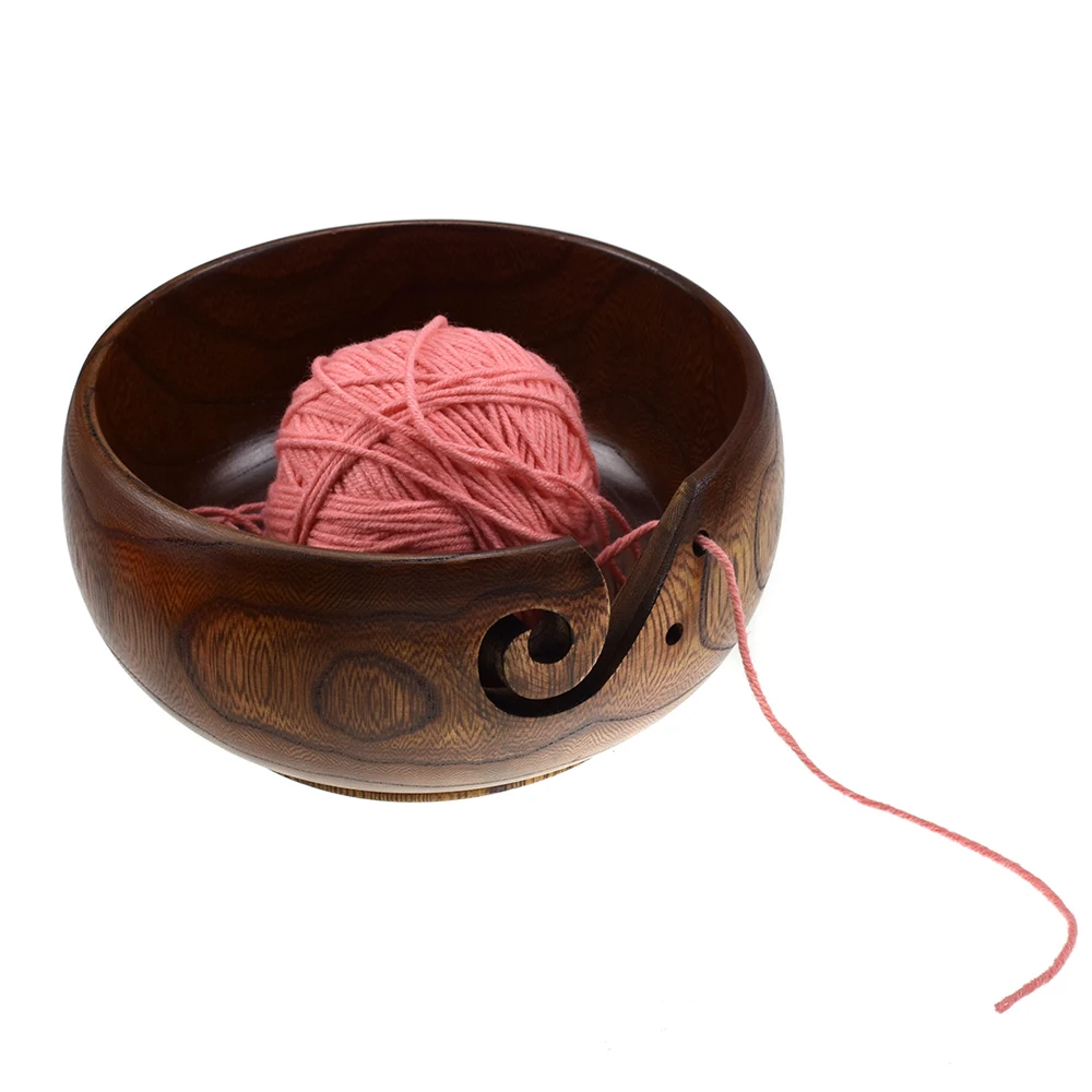 Деревянная круглая шерстяная миска Органайзер вязаная крючком для хранения