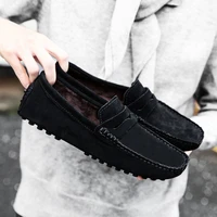 winter warm fur casual shoes men loafers luxury brand suede shoes male flats soft light driving shoes man moccasins mens shoes