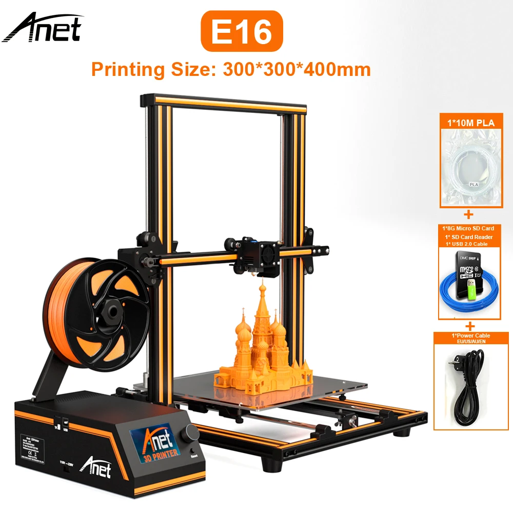 Большой размер печати E10 E12 E16 Anet 3d принтер DIY комплект Reprap i3 с Micro SD карты USB разъем офлайн печати