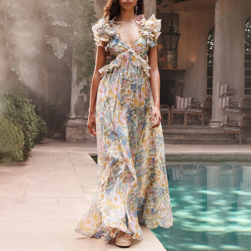 Лоскутные Платья с рюшами и принтом женские платья v образным вырезом рукавами