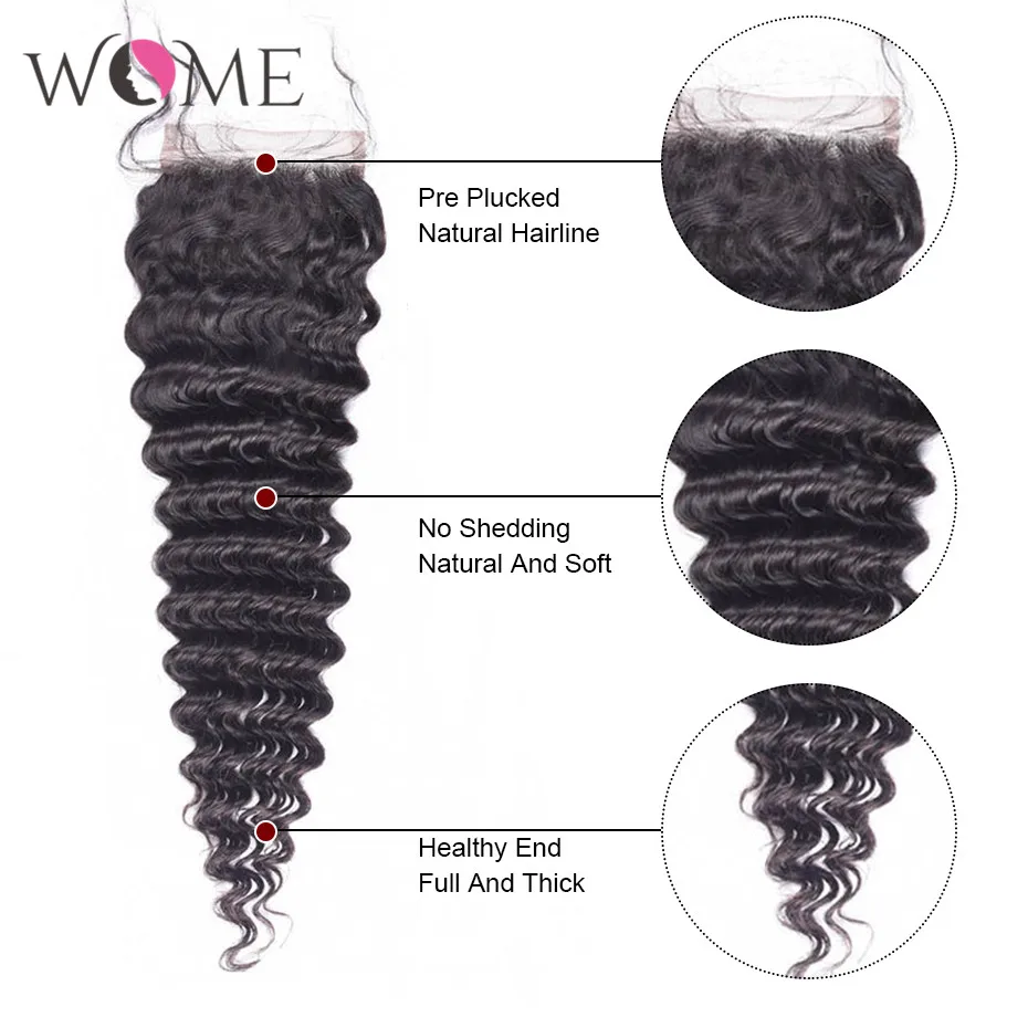 

WOME Deep Wave Bundles With Closure Brazilian Human Hair Weave 3 Bundles With Closure Natural Color Non-remy Hair With Closure