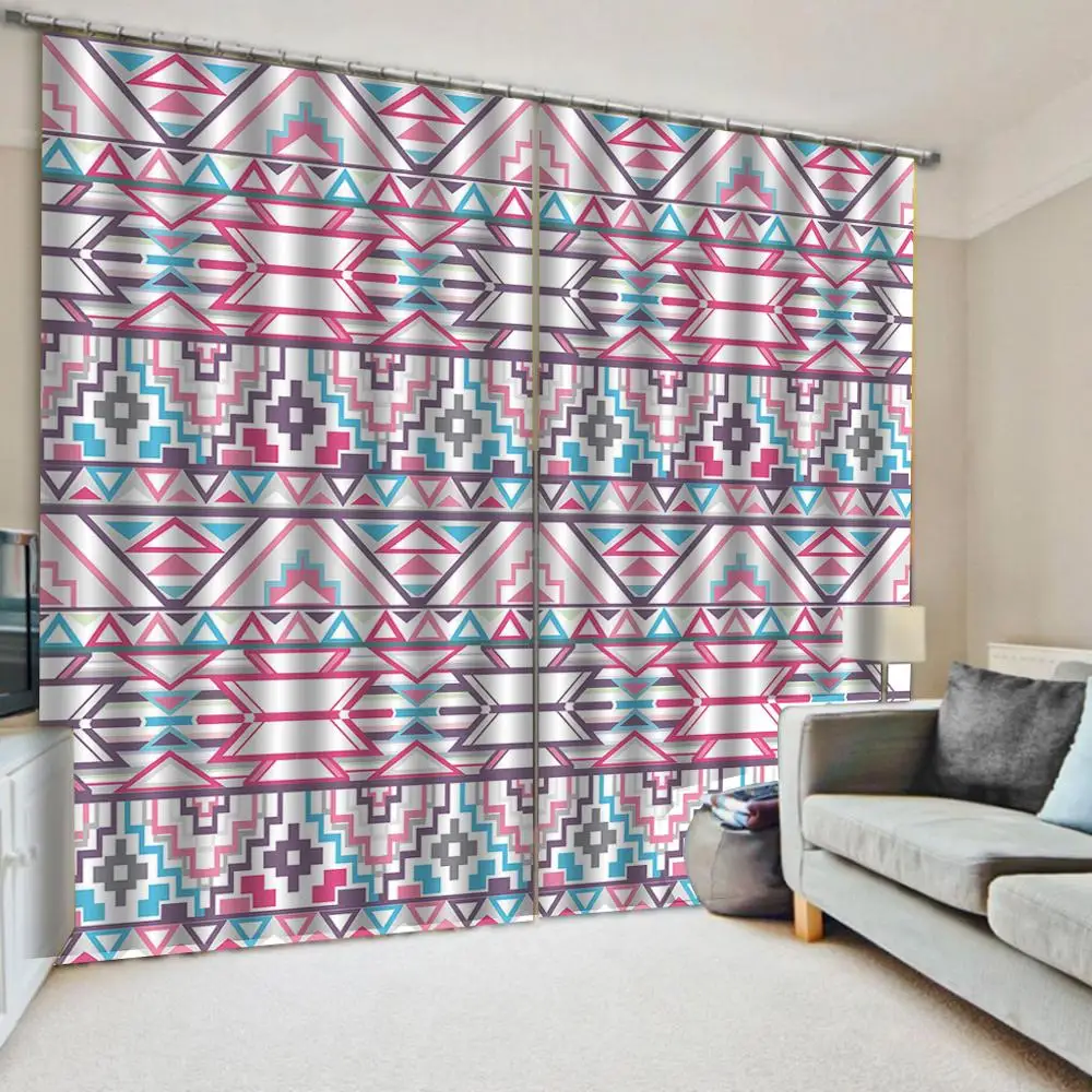 Геометрическое изображение занавески розовые полосатые богемные ретро