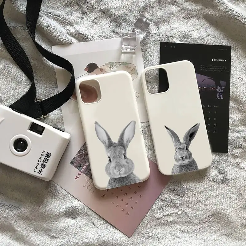 

Cute rabbit animal Phone Case Candy Color for iPhone 6 7 8 11 12 s mini pro X XS XR MAX Plus