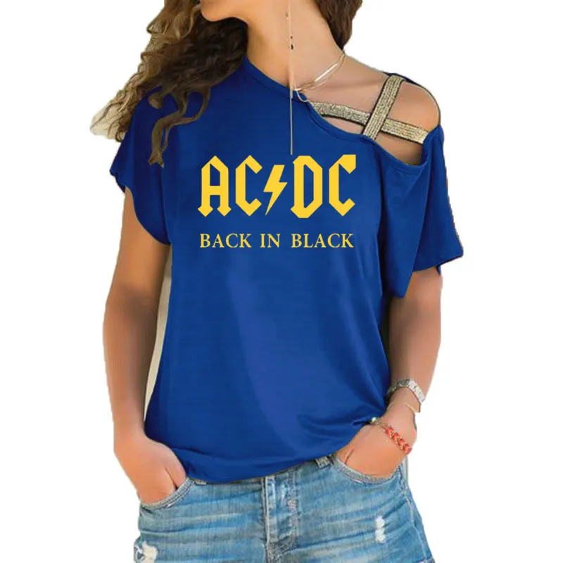10 Группа ACDC футболка в стиле рок женские ACDC с буквенным принтом футболки хип хоп Рэп музыка асимметричное, с короткими рукавами Skew Крест повязки топы тройник - Цвет: 10