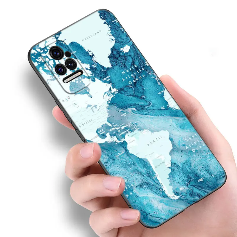 world map travel phone case for xiaomi mi redmi poco x3 nfc gt f3 m3 10t 11t 7 7a k20 k40 pro 11i a2 11 lite civi black cover free global shipping