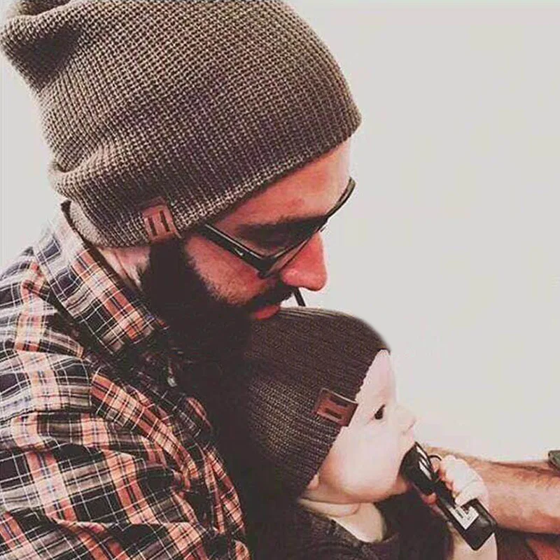 

New Baby Girl Boy Winter Hat Parent-child Cap Soft Warm Cute Kid Baby Beanie Hats Crochet Elasticity Knit Solid Color Casual Cap