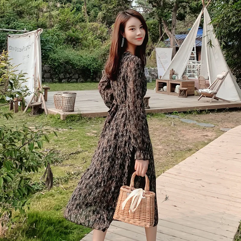 Женское шифоновое платье с цветочным принтом Элегантное Черное длинное