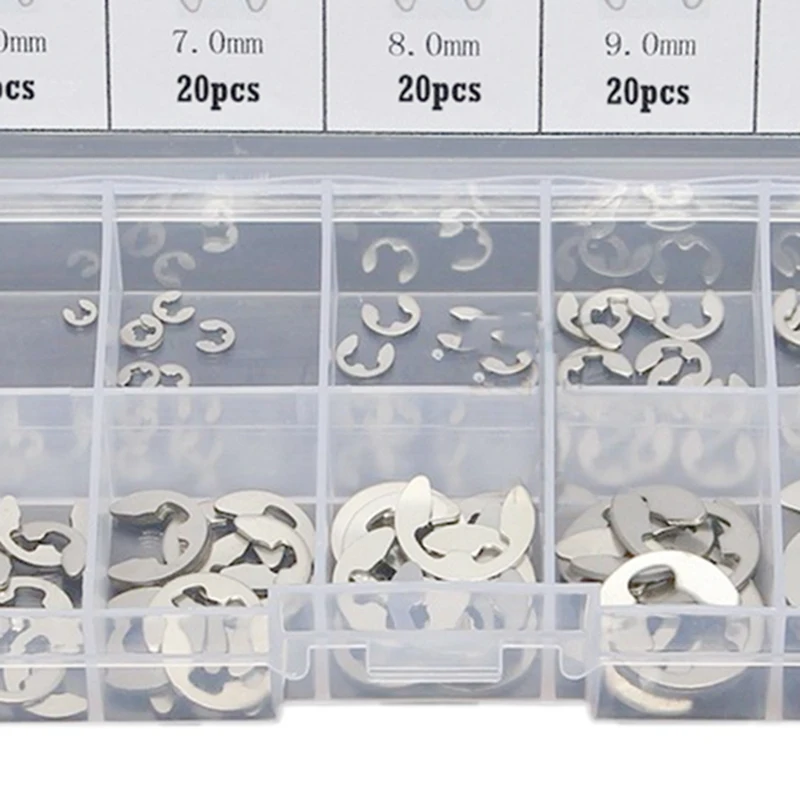 

200 Pcs 304 Stainless Steel E Clip Washer Assortment Kit M1.5-M10