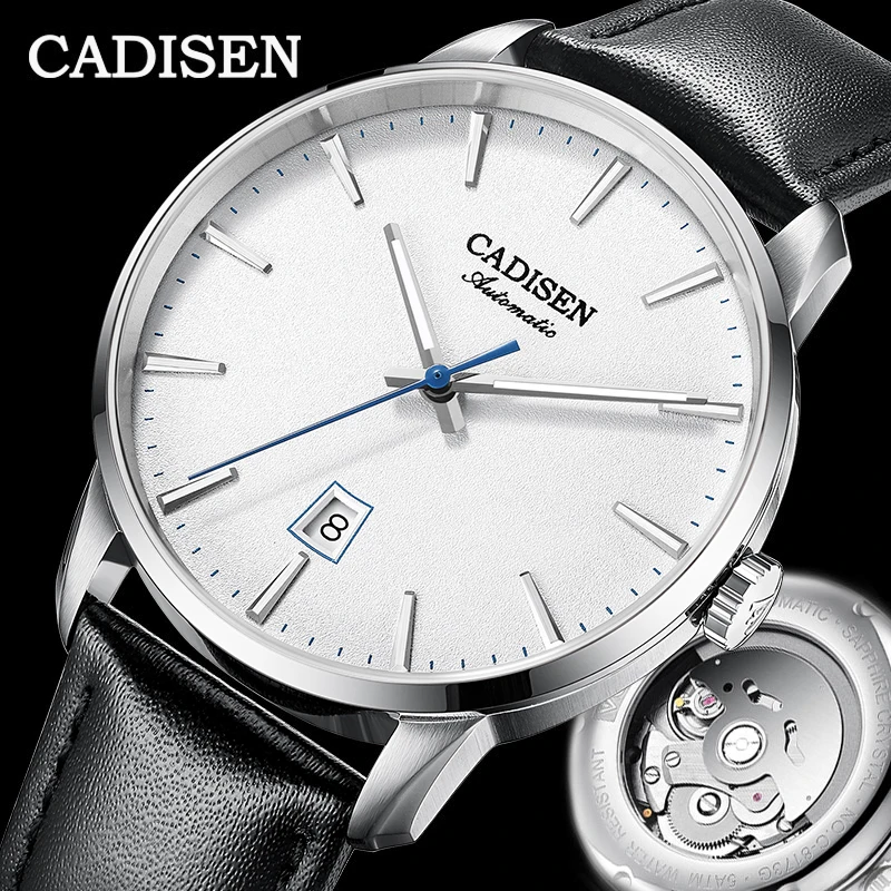 

CADISEN Automatic Mechanical Watch Men Stainless Steel Genuine Leather Japan NH35A Movement Waterproof Business Men Wrist Watch