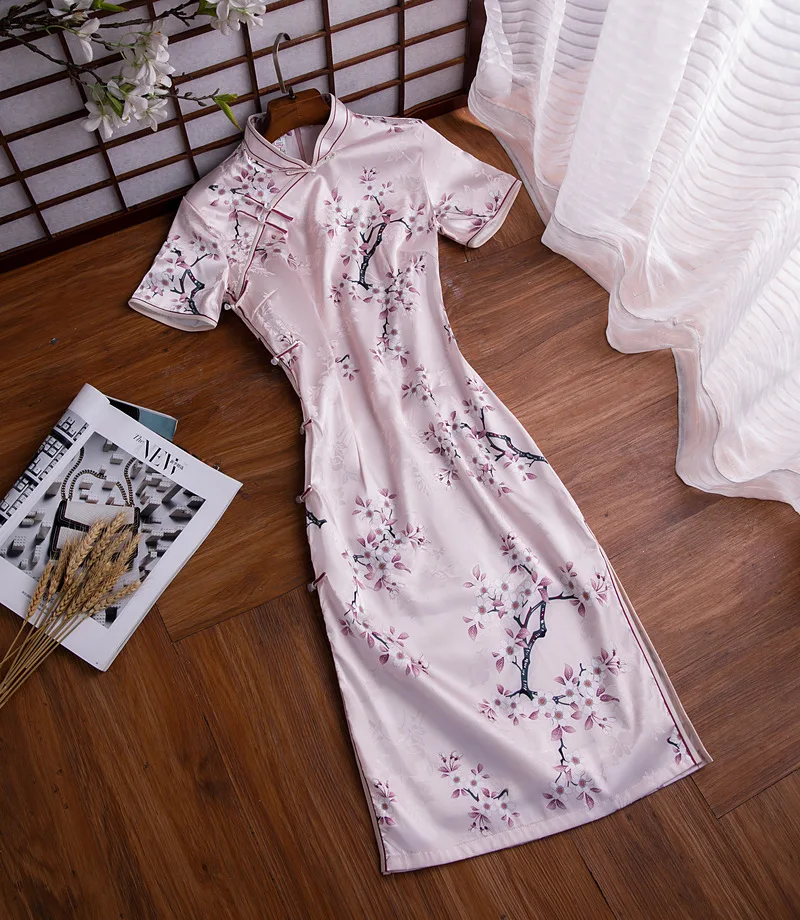 

Elegant Slim Floral Print Qipao New Chinese Style Female Mandarin Collar Vintage Cheongsam Vestidos Plus Size M-4XL
