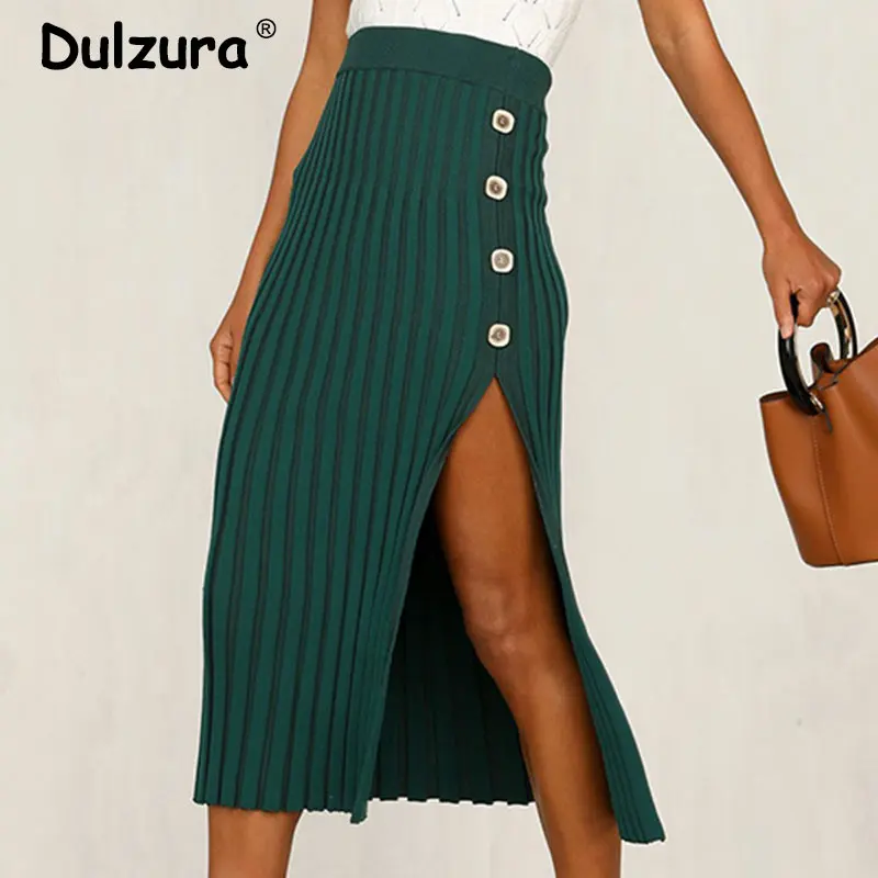 Сексуальная трикотажная юбка с разрезом сбоку для женщин осень 2019 элегантные