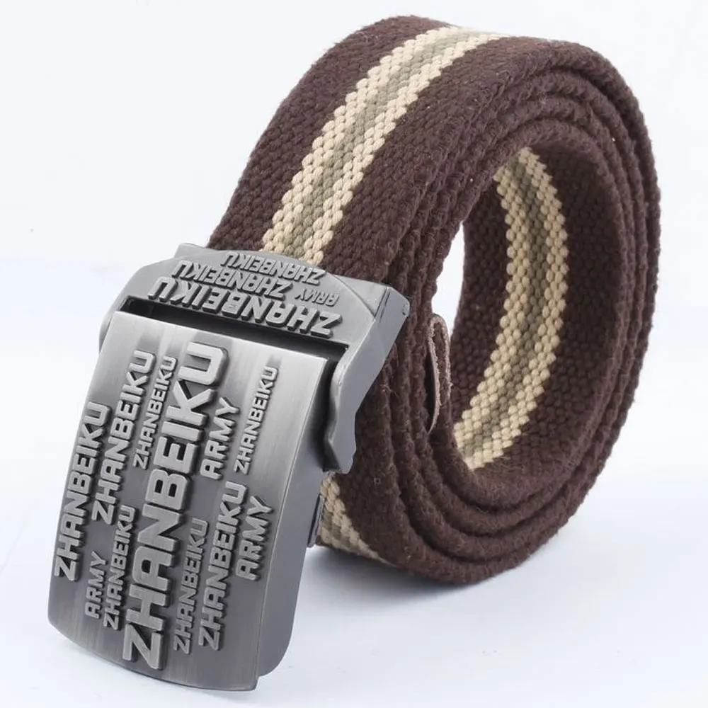 Style3 Coffee Stripe Мужской ремень, уплотненный холст, Нью-Йорк щит, ремни, военный пояс, армейский тактический ремень, высокое качество, ремень 110, 140 см, 10 цветов - Цвет: Style3 Coffee Stripe