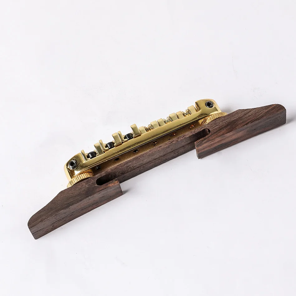 gold überzogene roller sättel palisander brücke set für jazz gitarre gitarre saitenhalter brücke wchrome roller sättel