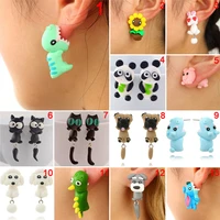 100 handmade polymer clay animal earrings cute cat red fox lovely panda squirrel tiger stud earrings for women jewelry