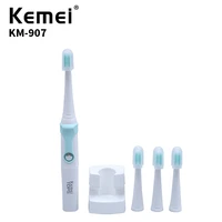 kemei km 907 ultrasonic toothbrush waterproof rechargeable three head electric toothbrush oral hygiene washer km 907