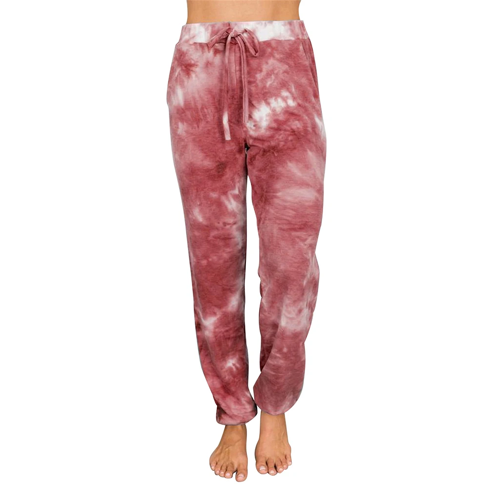 

Fashion Drawstring Tie-dye Jogging Pants Women Chic Vintage Mid Elastic Waist Drawstring Pockets Trousers Plus Size Pants D30