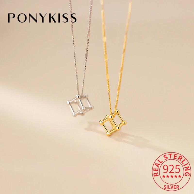 

Модное ожерелье-чокер PONYKISS из стерлингового серебра 925 пробы с объемным изображением квадрата, 14 к золота, ожерелье для женщин, Прекрасные Ю...