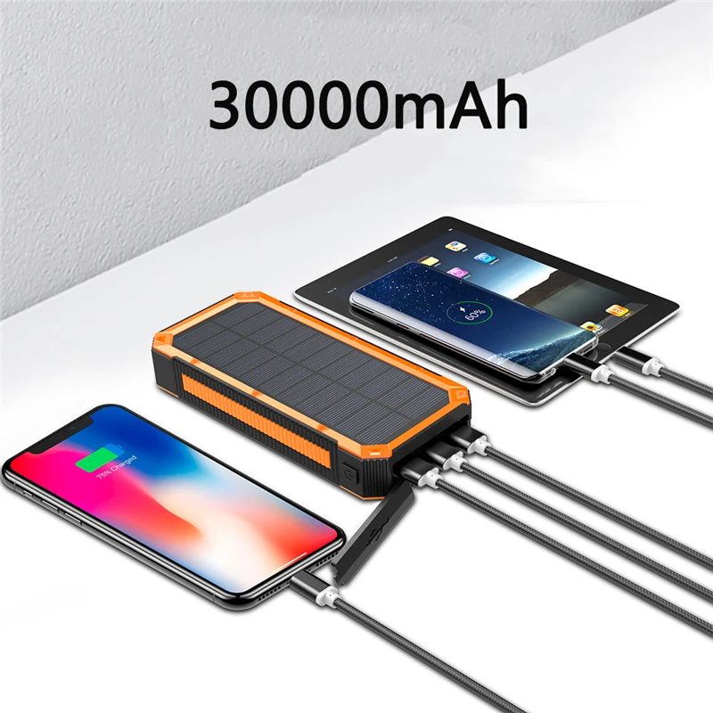 Внешний аккумулятор на солнечной батарее 30000 мАч 18 Вт USB Type C|Внешние аккумуляторы|