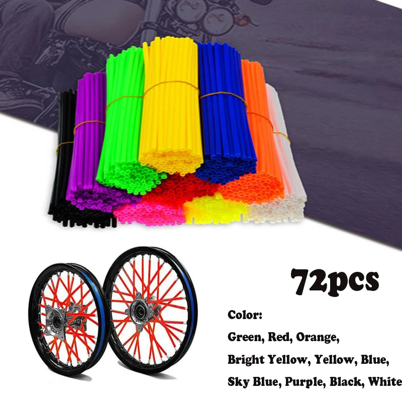 72 Pcs Red Blue Black Orange Universal Motorcycle Dirt Bike Wheel Rim Cover Spoke Skins Wrap Tubes Decor Protector