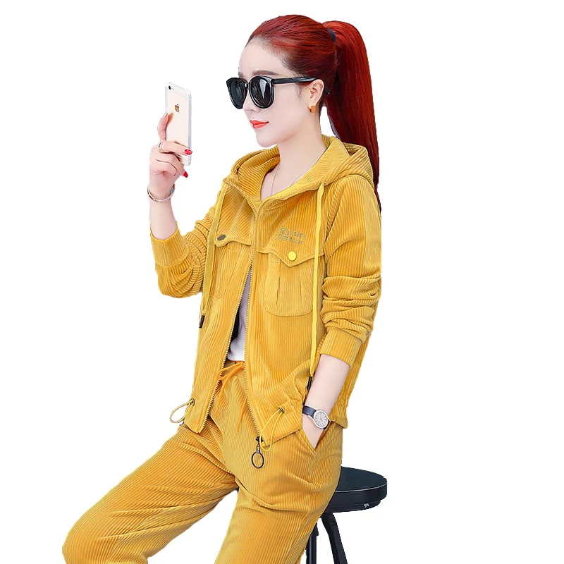 Женский вельветовый костюм с широкими штанинами осенний Новый Модный свитшот