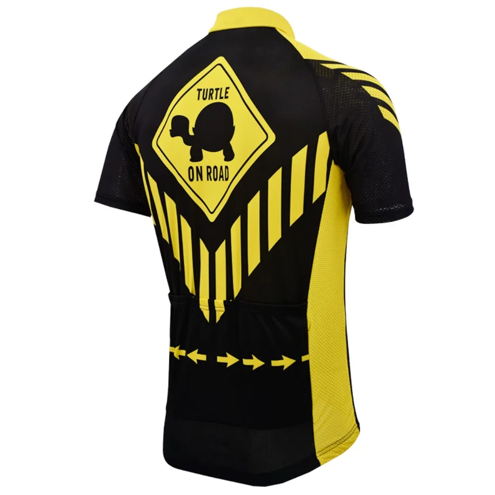 

Men Cycling Jersey Black Yellow Bicycle Clothing Bike Wear Short Sleeve Bike Clothing Turtle on Road Cycling Clotthing