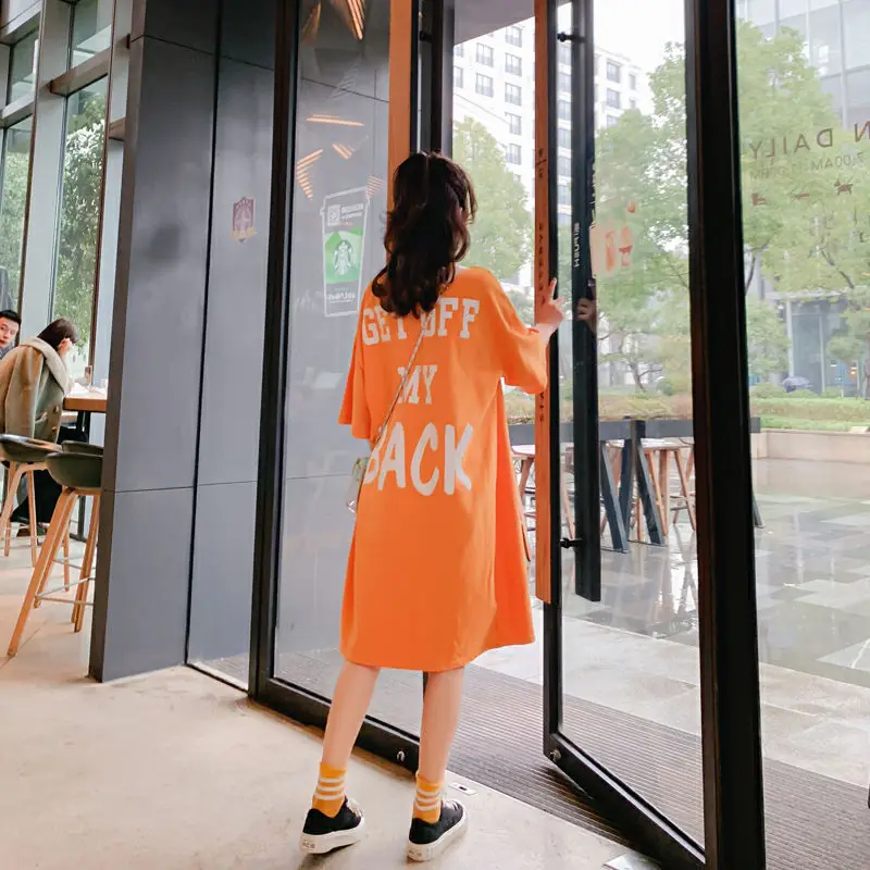 Летняя длинная футболка с коротким рукавом Женская Корейская версия свободная