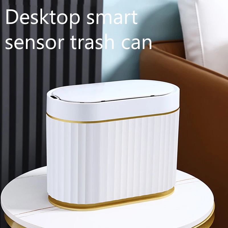 

5L New Smart Sensor Trash Can Desk Small Light Luxury Wind Trash Bin Bedroom with Covered Basket Car Bucket Garbage Acessories