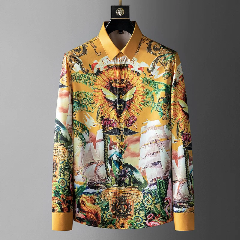 

Business Social Formula Clothing Shirts Luxury Bee Print Men Shirt Slender Long Mouw 2021 Casual Shirt Streetwear Men's Clothing
