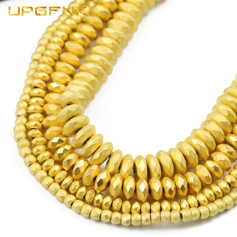 

UPGFNK матовое золото гематитовые бусины Натуральный камень 3/4/6/8 мм Плоские Круглые граненые бусины для самостоятельного изготовления ювелир...