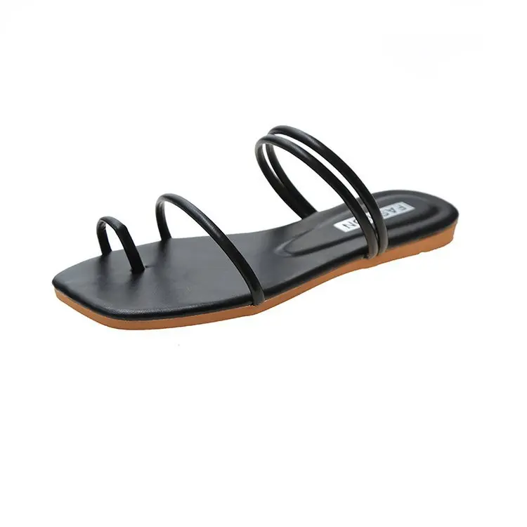 

In summer of 2021, the new Korean version of toe square head with two flat sandals and women's sandals and slippers tide