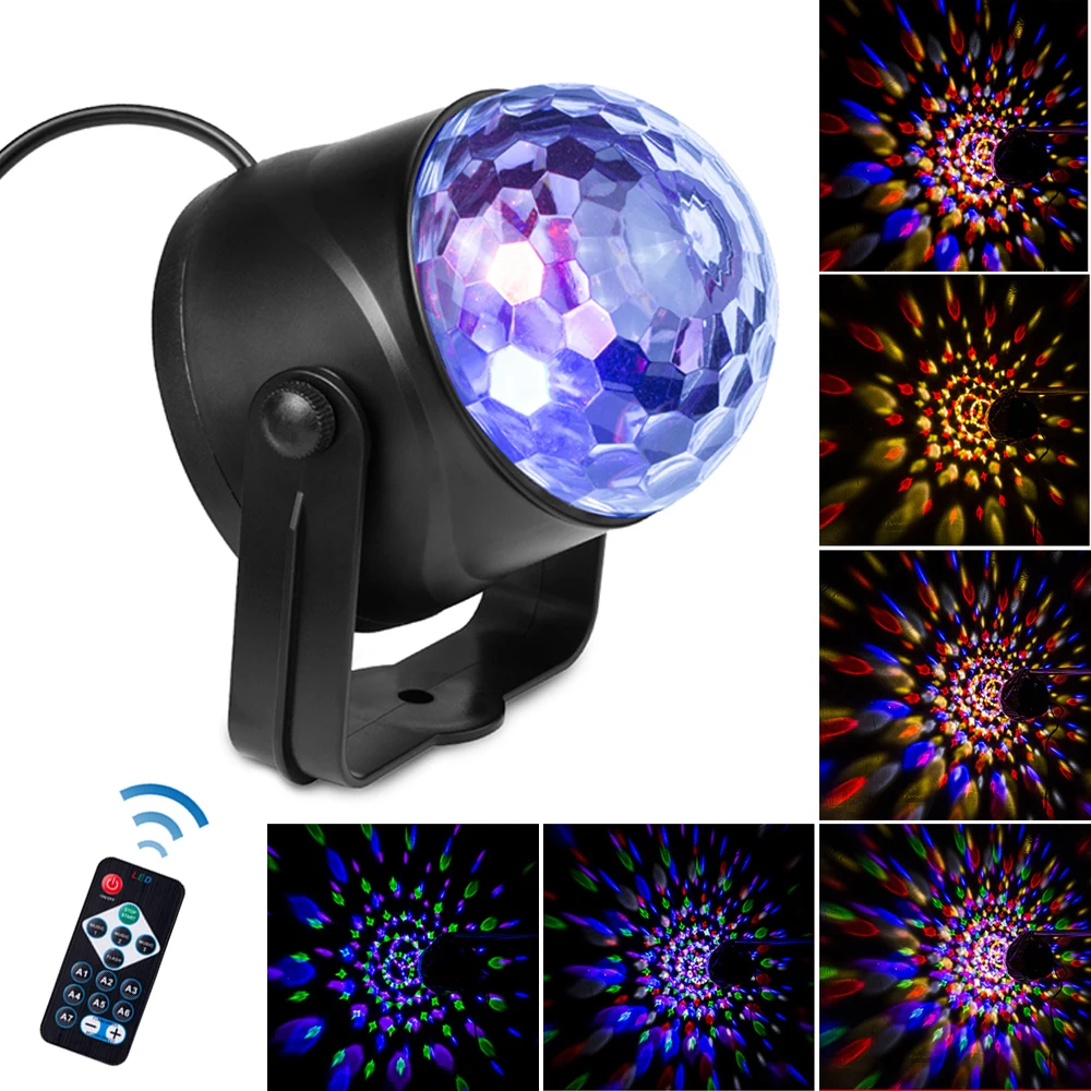 

Sound Activated Rotating Disco Ball DJ Party Lights 3W 3LED RGB LED Stage Lights For Christmas Wedding Sound Party Lights