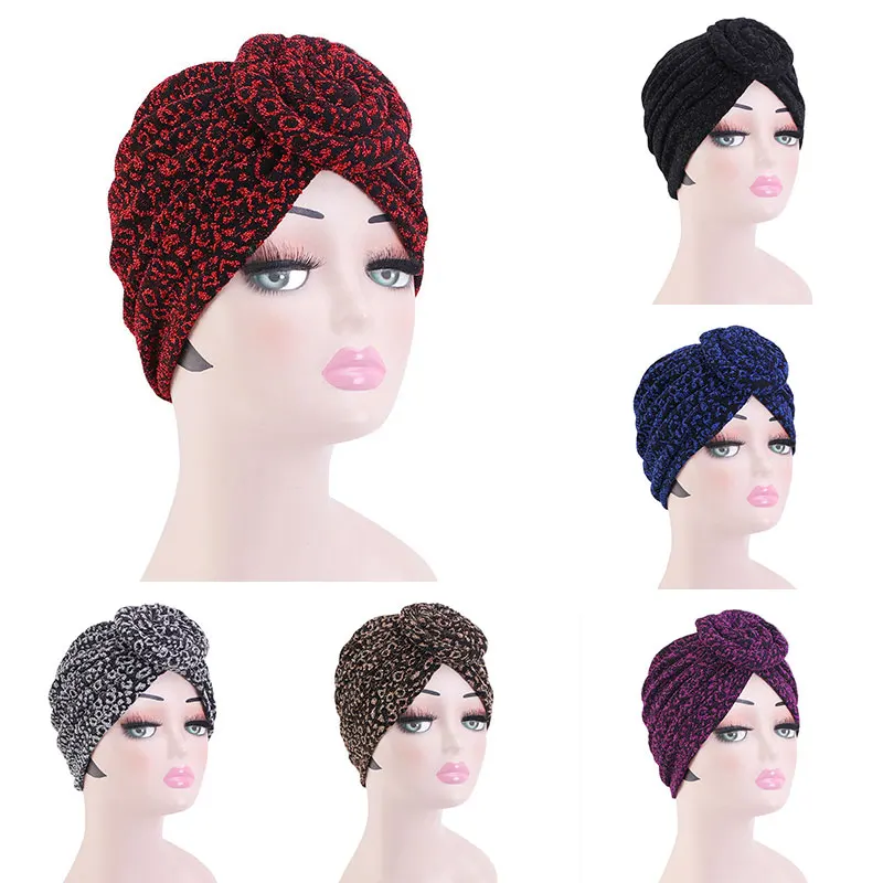 

Ladies Top Knot Inner Hijab Caps Bling Silver Gold Turban Bonnet African Twist headwrap Women Head Wraps India Hat Hijabs Cap