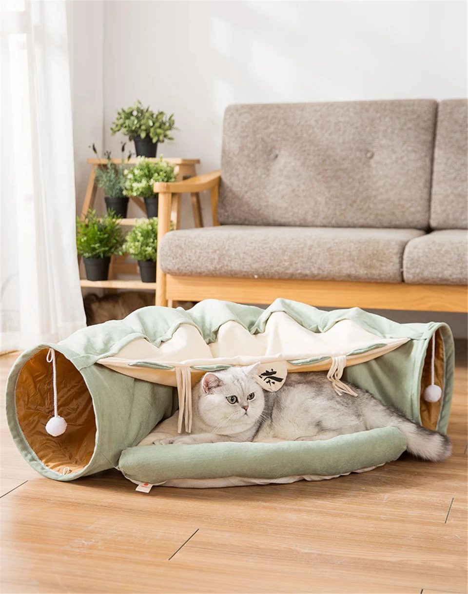 Забавная кошка кровать-туннель складной кринкл Pet палатка котенок щенок хорьки кролик интерактивные игрушки 2 отверстия туннель Pet кошка гнездо