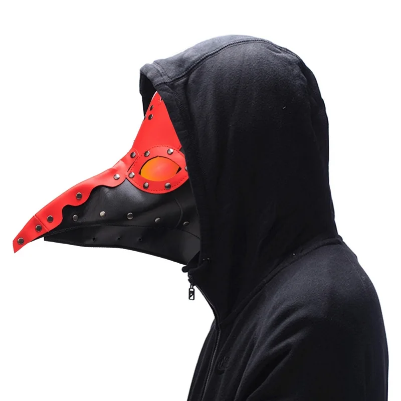 red New plague doctor mask Beak Doctor Mask Long Nose Cosplay Fancy Mask Gothic Retro Rock Leather Halloween beak Mask - Цвет: red