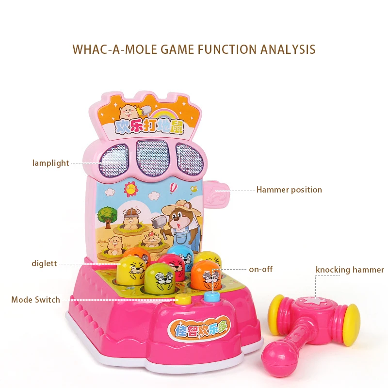 

Baby Play Knock Hit Hamster Game Kids Cartoon Music Light Toys Playing Educational Telling Story Instruments Random color 1pc
