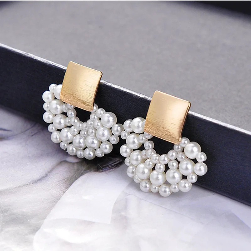 MINHIN Simulated Pearl Stud Earrings Women Bohemian Geometric Earrings Wedding Jewelry Korean Earrings