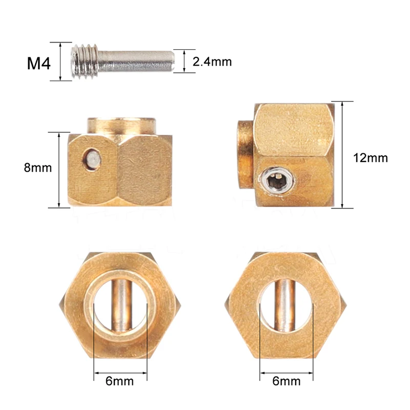 

4Pcs Heavy Brass 12mm Wheel Hex Wheel Hub Extended Adapter for Traxxas TRX4 TRX6 RC Crawler Parts