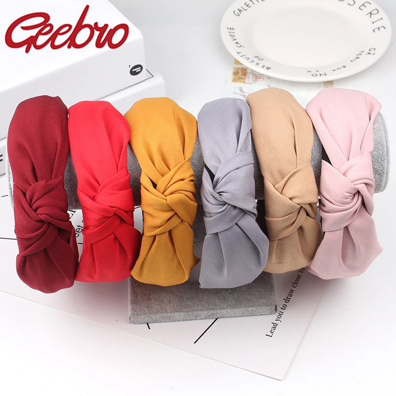 

Geebro Women Solid Color Wide Top Knot Headdress Fashion Cloth Headband Bezel Girls Hairband Hair Hoop Female Hair Accessories