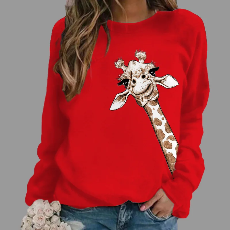 Women Essentials Tracksuits Giraffe 3d Printing Sweatshirt Ladies Casual Loose Long Sleeve Pullover Street Fashion Clothing XXL