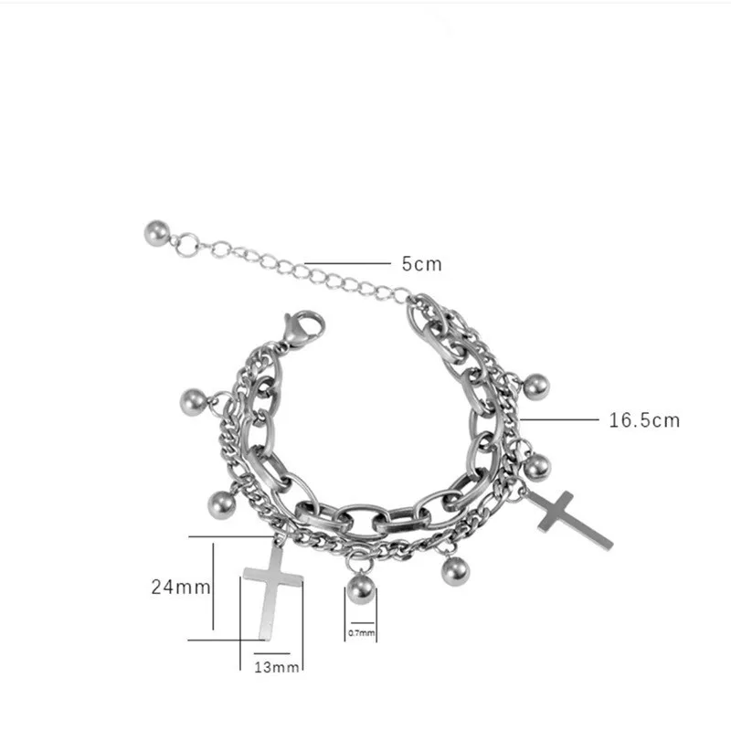 

Minar Punk Hip Hop Metallic Cross Pendant Charm Bracelet for Women Multi Layers Beaded Link Chain Bracelets Statement Jewelry