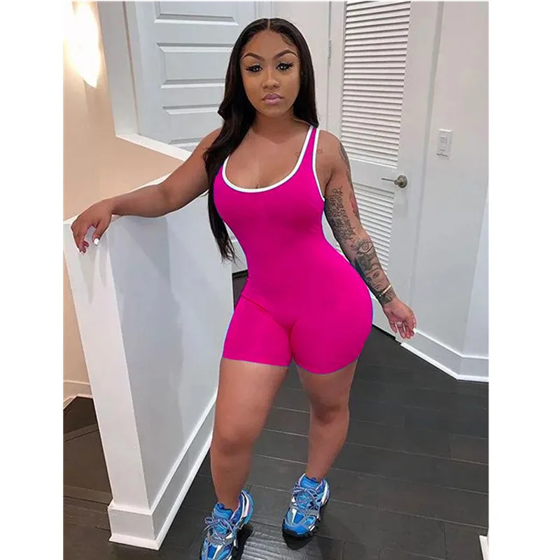 Цельный комбинезон женский спортивный костюм без рукавов бесшовный для