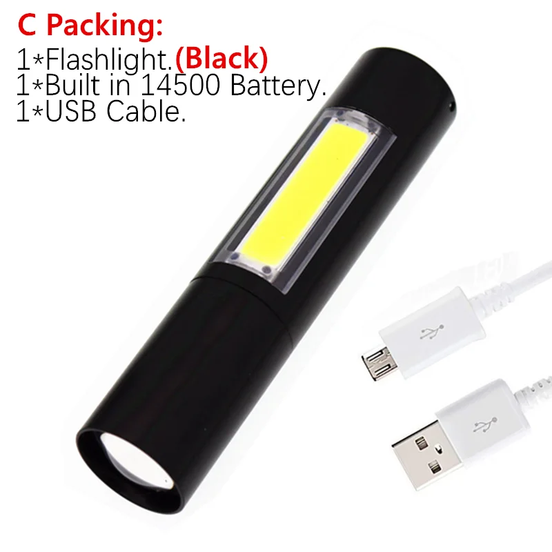 ZOOM фонарь Мини переносная Рабочая лампа XPE+ COB светодиодный фонарик USB зарядка+ 1* Встроенный аккумулятор 14500 - Испускаемый цвет: C Packing